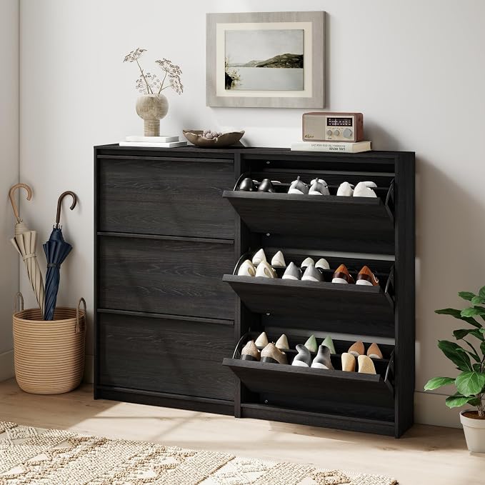 Shoe Cabinet with 3 Flip Drawers, 23.62" W Narrow Shoe Storage Cabinet - Image 7