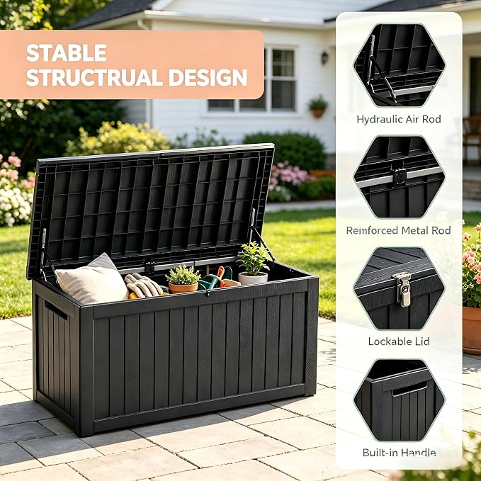 270 Gallon Extra Large Deck Box Outdoor, Resin Storage Box Outdoor Waterproof - Image 2
