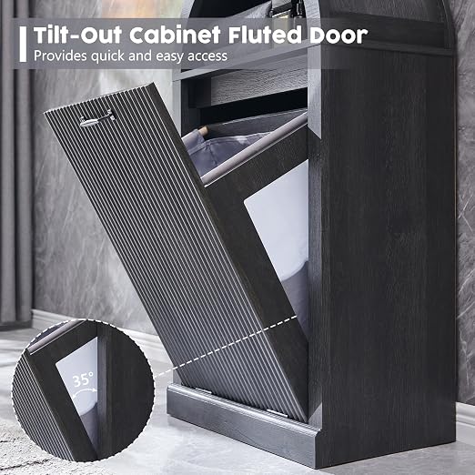 Arched Tilt-Out Trash Can Cabinet, Fluted 10 Gallon Trash Can Cabinet Set of 2 - Image 6