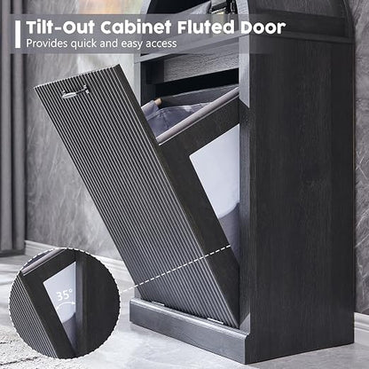 Arched Tilt-Out Trash Can Cabinet, Fluted 10 Gallon Trash Can Cabinet Set of 2 - Image 6