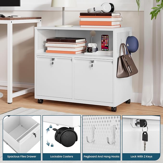MIIIKO File Cabinet with Storage 2 Drawers, Rolling File Cabinet - Image 4