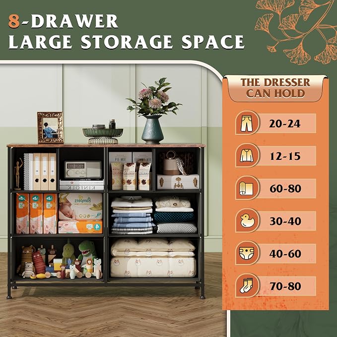 WLIVE Wide Dresser for Bedroom, 8 Drawer Chest of Drawers, Floral | 8 roomy - Image 5