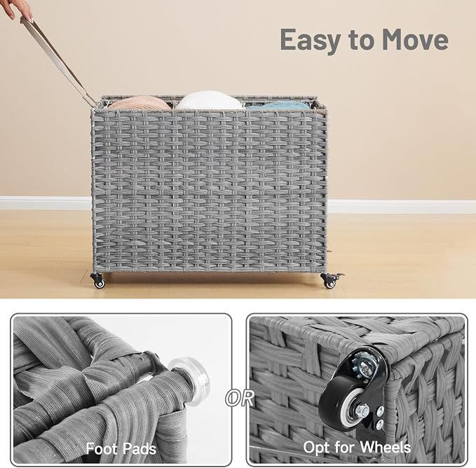 Laundry Hamper with Wheels, 60.72 Gallon Rolling Laundry Basket with Lid - Image 8