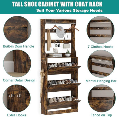 Shoe Cabinet for Entryway with 3 Flip Drawers, Narrow Hidden Slim Freestanding - Image 6