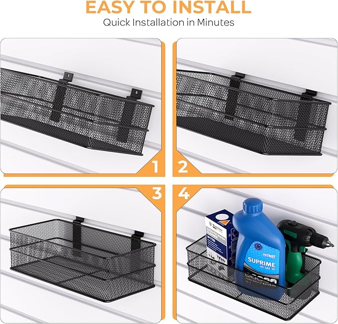INCLY 4 Pack Upgrade Slatwall Baskets, Heavy Duty Metal Mesh Basket | Mounted - Image 6