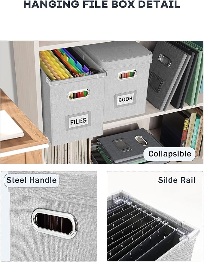 File Organizer Box with Lid, Hanging Filing File Box with Mesh Pocket, Document - Image 5