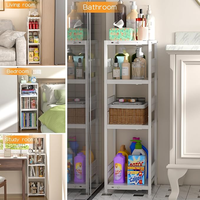 4 Tier Expandable Slim Storage Shelf, Metal Shelving Unit - Image 6
