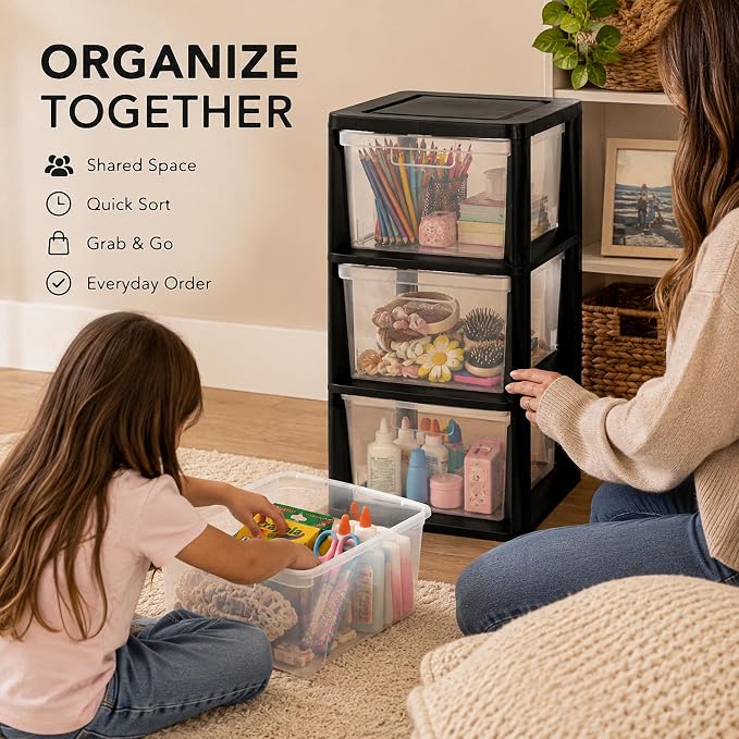 3 Drawer Plastic Storage Tower, 14.9" x 12.6" x 25.3" Medium | Organizer Chest - Image 7