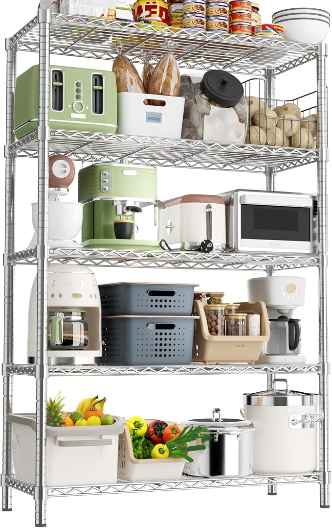 Storage Shelves Heavy Duty, 5-Tier Adjustable Metal Industrial Utility Shelf by ROOMTEC