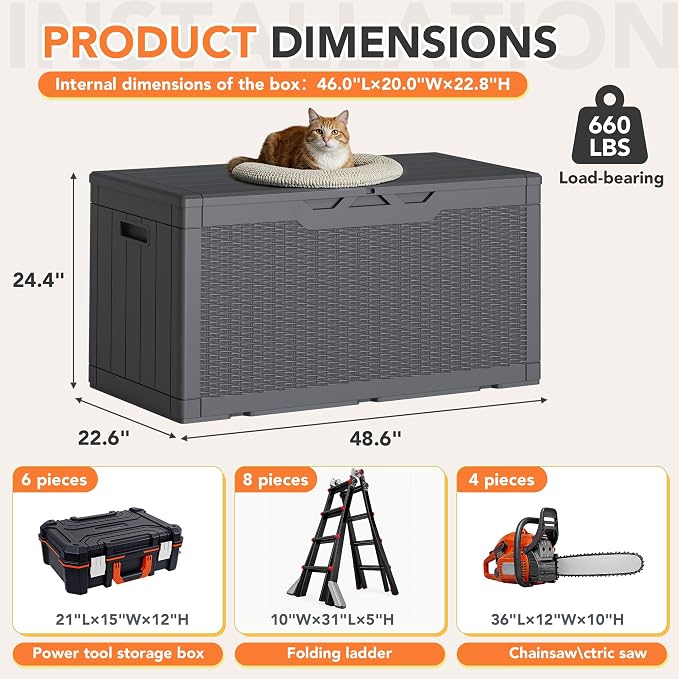 105 Gallon Deck Box Outdoor Indoor Waterproof Storage Box - Image 8