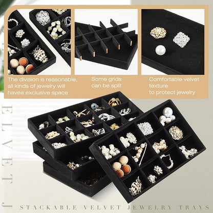 Junkin 12 Pcs Jewelry Tray Velvet Stackable Jewelry Organizer Trays Divided - Image 3