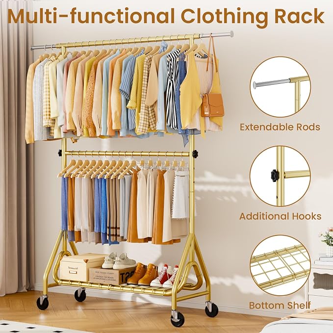 Double Rods Clothing Rack, Heavy Duty Clothes Rack - Image 4