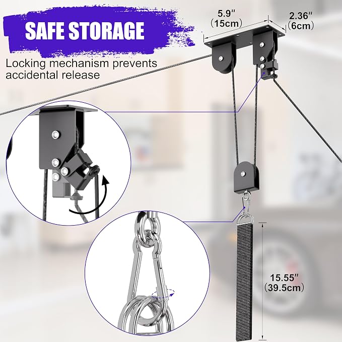 Bike Hoist, Heavy Duty Ebike Lift Pulley System - Image 3
