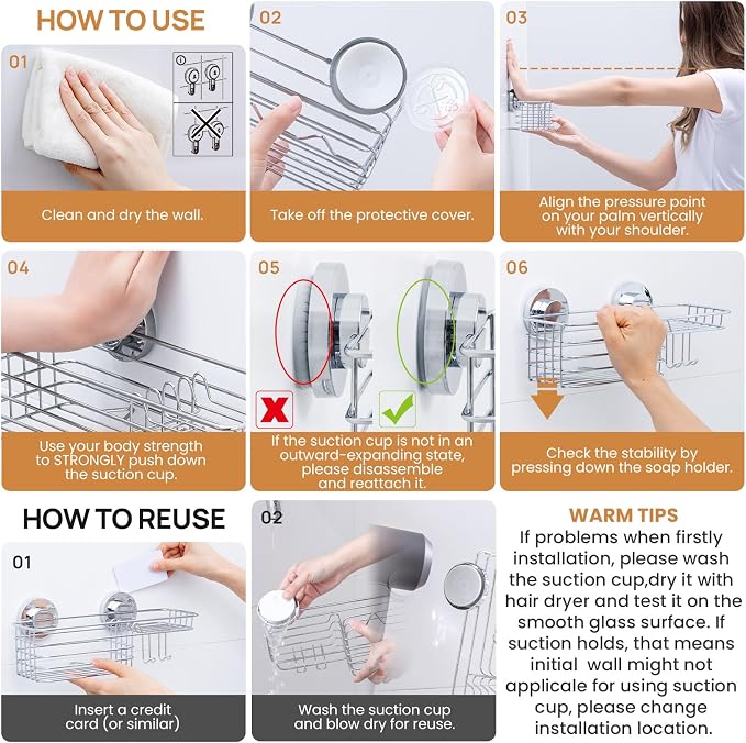 LEVERLOC Shower Caddy Suction Cup, Shelves - Image 5