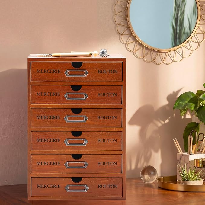 Wesiti 6 Drawer Vintage Wooden Desk Organizer, Apothecary Cabinet Storage Box - Image 7