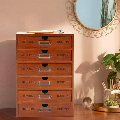 Wesiti 6 Drawer Vintage Wooden Desk Organizer, Apothecary Cabinet Storage Box - Image 7