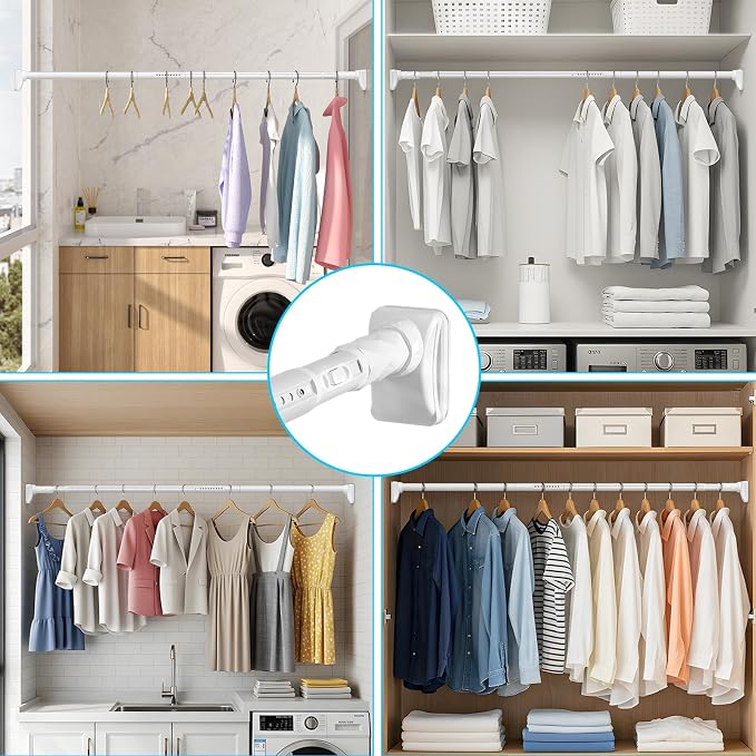 White Closet Rods For Hanging Clothes, 41-126 In heavy duty tension rod | - Image 7