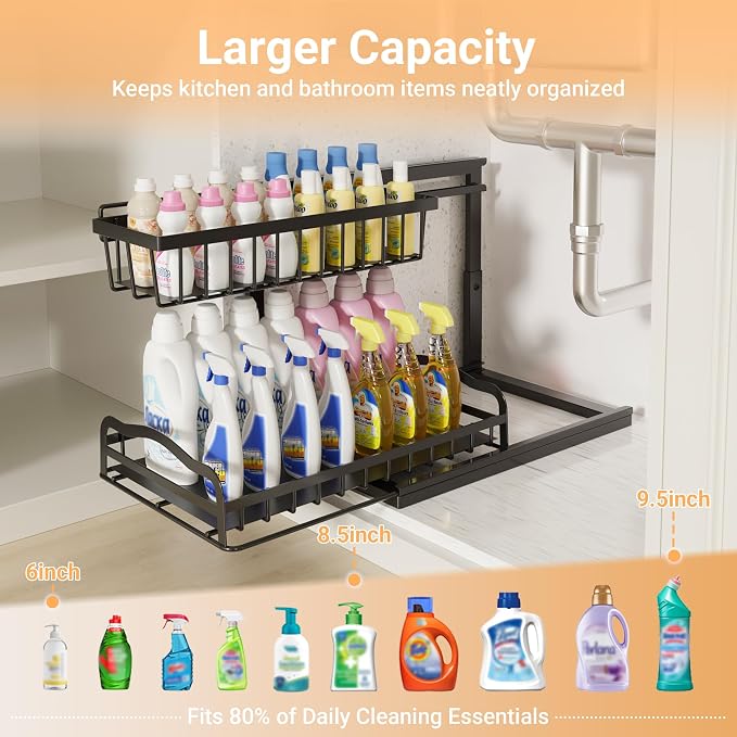 AceMining Under Sink Organizer, 2 Pack Pull-Out Under Cabinet Organizer - Image 7