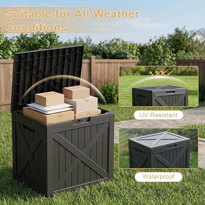 32 Gallon Resin Deck Box Outdoor, Waterproof Lockable Delivery Storage Box - Image 2