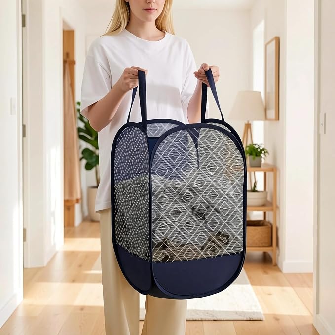 100L Extra Large Mesh Pop Up Laundry Hamper 2 Pack - Image 2