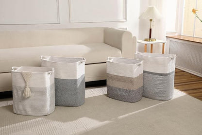 Tall Laundry Basket With Handles, Woven Cotton Rope Big Laundry Hamper Sorters - Image 3