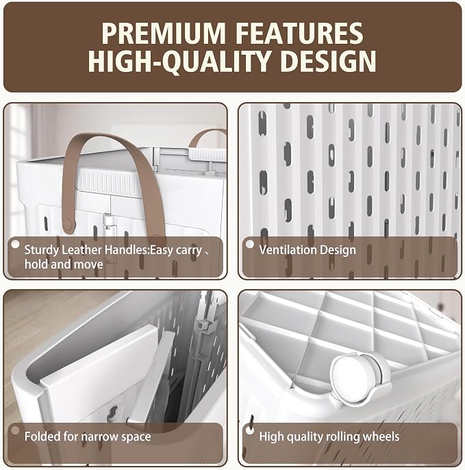 UAK Laundry Basket with Wheels, Collapsible Plastic Laundry Hamper with Handle - Image 4