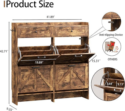 Shoe Cabinet with 4 Flip Drawers & 2 Top Drawers, Hidden Slim Shoe Rack - Image 2