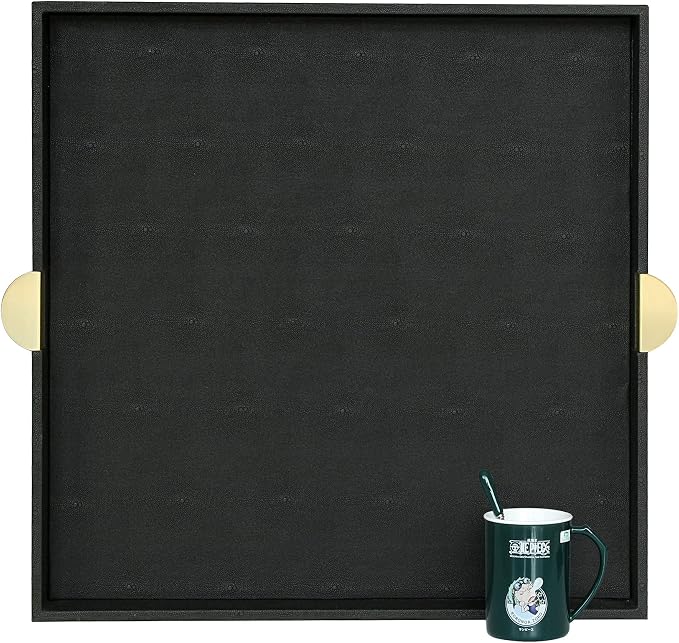 HofferRuffer Extra Large Square Serving Tray, Elegant Faux Leather Ottoman Tray by HofferRuffer