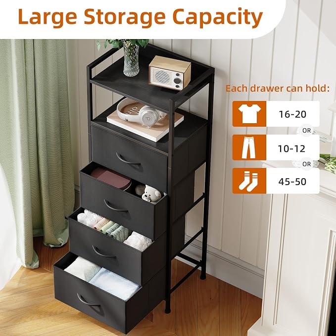 Somdot Nightstand with 4 Drawers, Vertical Fabric Dresser - Image 5