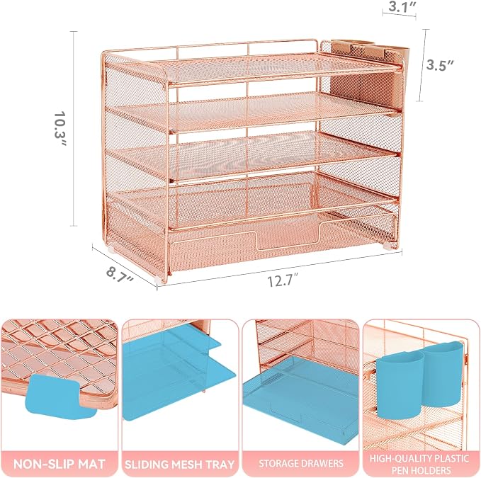 LEKETREE Desk Organizer and Accessories, 5-Tier Paper Letter Tray Organizer - Image 2