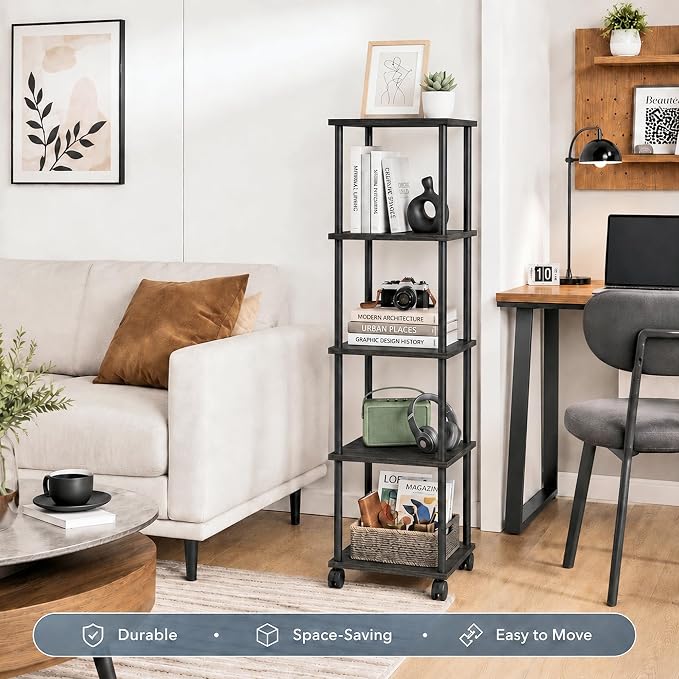 5-Tier 50.4" Tall Black Bathroom Shelving Unit - Image 5