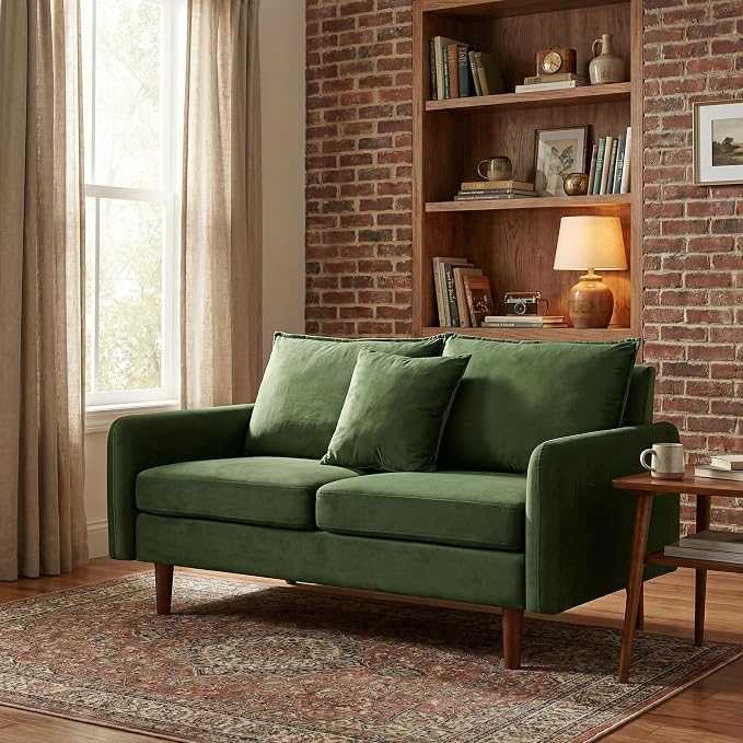 56.1" Round armrest Velvet Loveseat Sofa, mid-Century Modern Style, Luxurious - Image 3