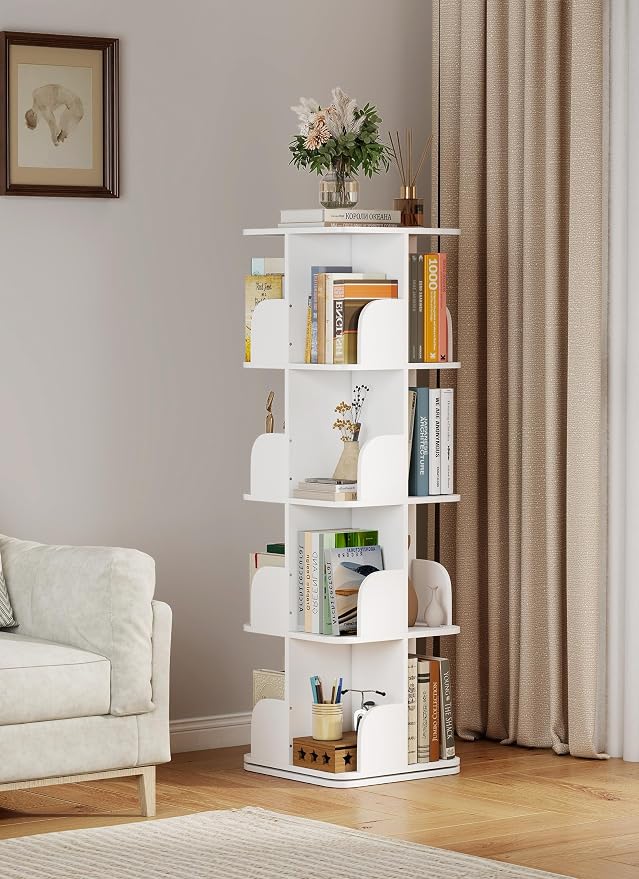 Turosur Rotating Bookshelf Tower, 4 Tier Spinning Square Bookshelf - Image 8