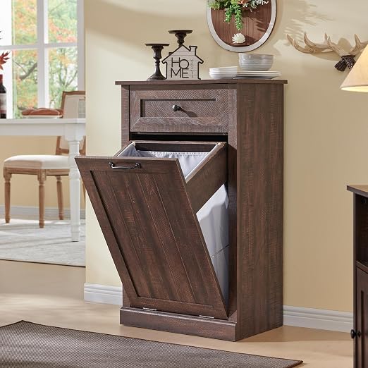 Tilt Out Trash Can Cabinet, 10 Gallon Farmhouse Laundry Hamper Cabinet by IFGETEnrichYourLivingSpace