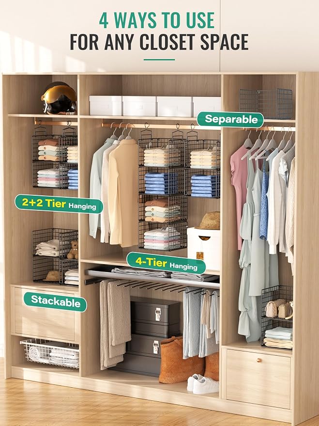 Hanging Closet Organizer, 4 Tier Metal Closet Organizers and Storage - Image 3