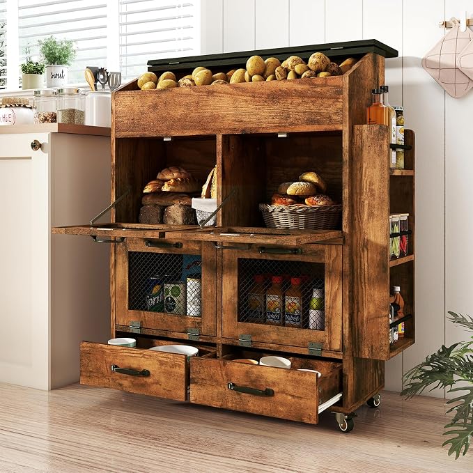 Verano Garden 31.5" Large Potato and Onion Storage Bin on Wheels, Bread Box | - Image 9