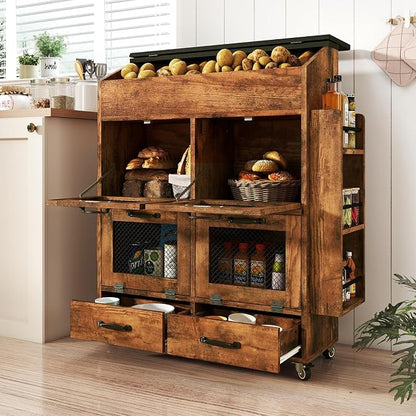 Verano Garden 31.5" Large Potato and Onion Storage Bin on Wheels, Bread Box | - Image 9