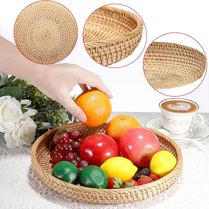 Hipiwe Round Key Basket Bowl for Entryway Table, 11.8" Large Rattan Tray - Image 4