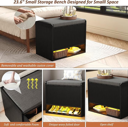 HOMEFORT 23.6" Fluted Shoe Storage Bench, Small Entryway Bench - Image 5