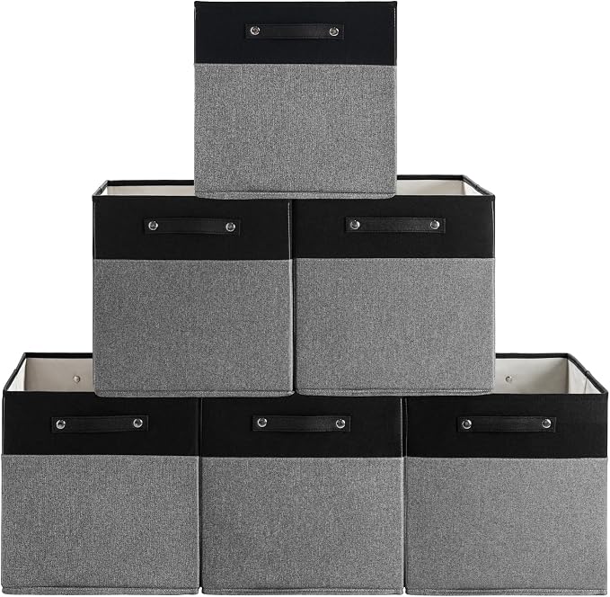FinishingBo 13x13x13 Storage Cube Bins 6 Pack, Cube Shelf Baskets | Foldable by SimplifySpaceSimplifyLife