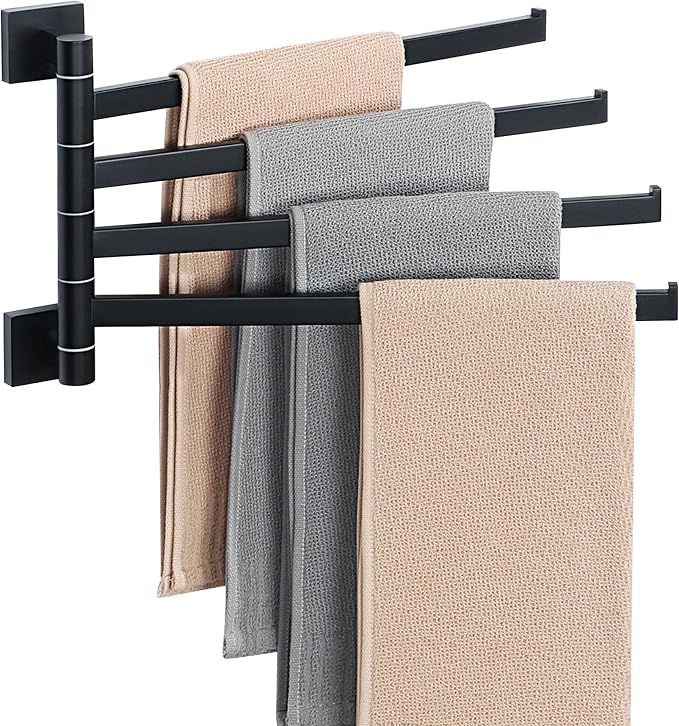 Alise 4 Arm Swivel Towel Rack, Matte Black Swivel Out Towel Bar, 13.58 Inch | by Alise