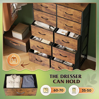 WLIVE Tall Dresser for Bedroom, Rustic Brown Wood Grain Print | 10 Drawers - Image 5