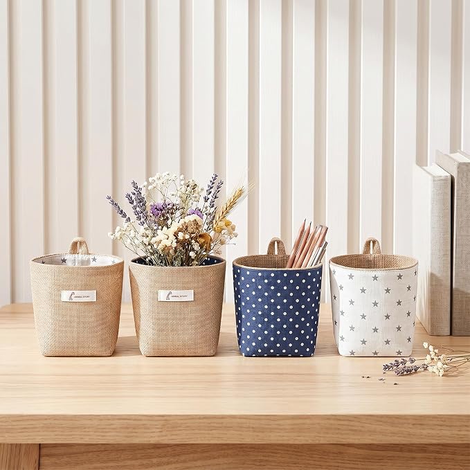 2 Pack Hanging Basket for Door, Small Wall Basket Cotton Linen Hanging Storage - Image 6