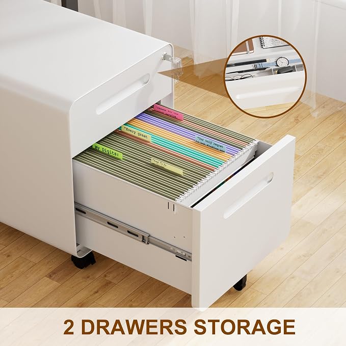 2 Drawer File Cabinet with Lock and 4 Keys, Mobile Metal Filing Cabinet - Image 6