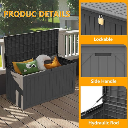100 Gallon Outdoor Storage Box Waterproof, Resin Deck Box Storage Bin - Image 3