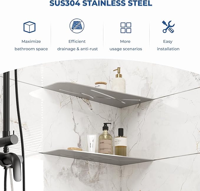 FerdY 2-Pack 12" Brushed Nickel Recessed Corner Shower Shelf, - Image 3