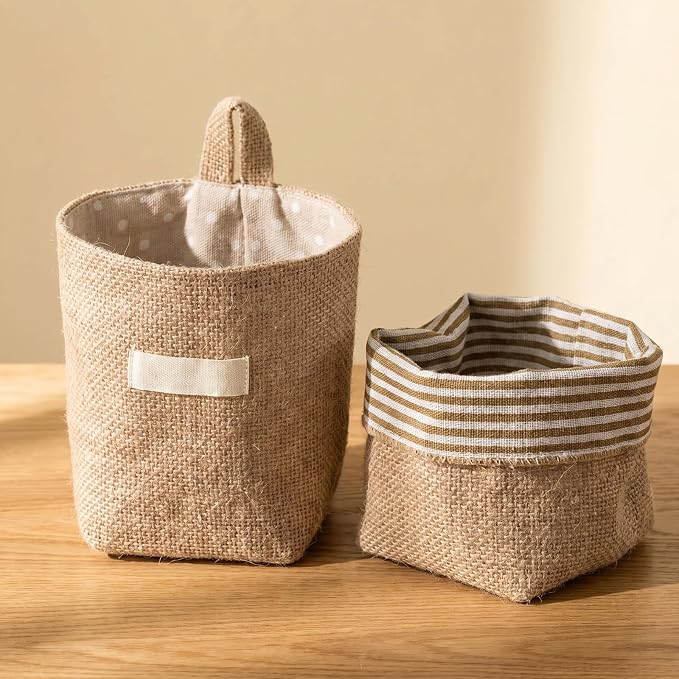2 Pack Wall Hanging Storage Bags, Cotton Linen Hanging Organizer Foldable - Image 5