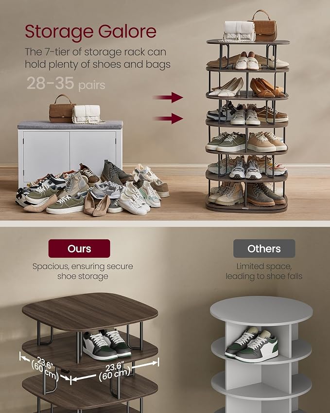 VASAGLE 7-Tier Shoe Rack, Rotating Shoe Rack Tower, Shoe Closet Organizer - Image 4