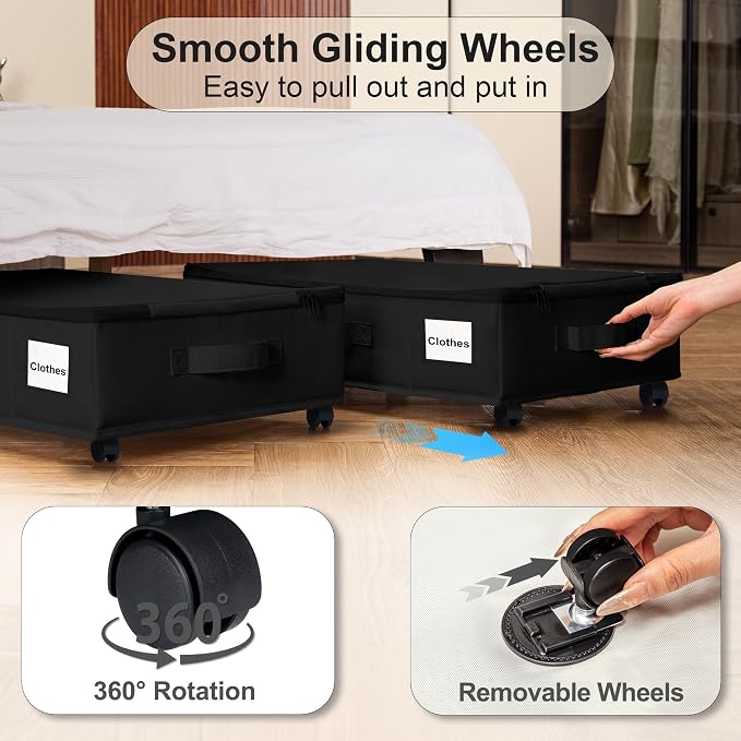 Vincona Under Bed Storage with Wheels, 2 Pack Under Bed Storage Containers with - Image 2