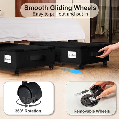 Vincona Under Bed Storage with Wheels, 2 Pack Under Bed Storage Containers with - Image 2